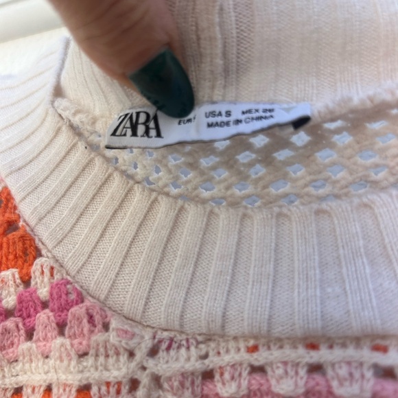 Zara Crochet Sweater Women S Patchwork Square Colorful Puff Sleeve Granny Boxy - Picture 11 of 14